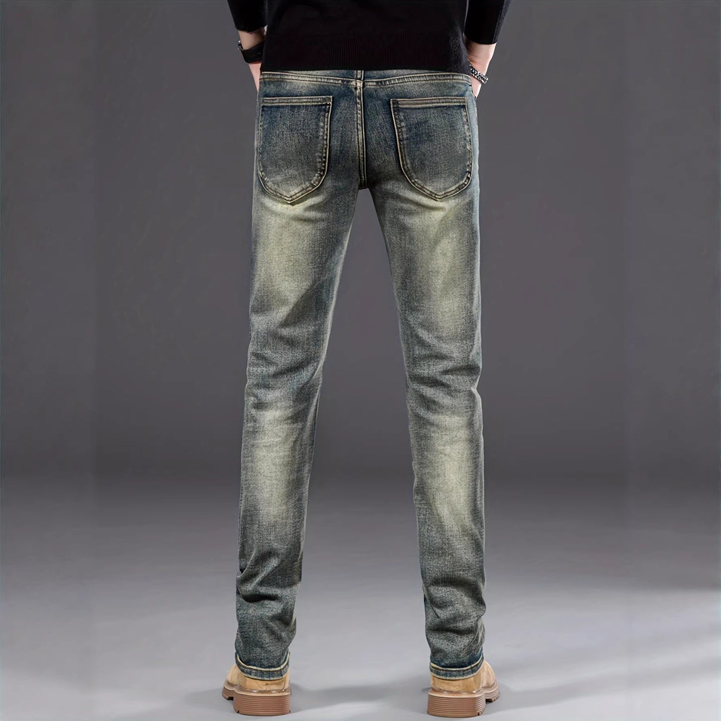 Men's Retro Blue Skinny Jeans – Slim Fit Stretch Streetwear Denim
