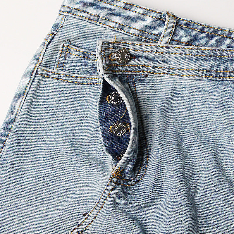 Women's Midi Frayed Hem Irregular Split Denim Skirt