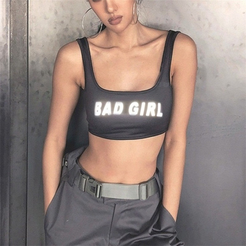 Women's Reflective Letter Crop Sports Vest – Slim Fit