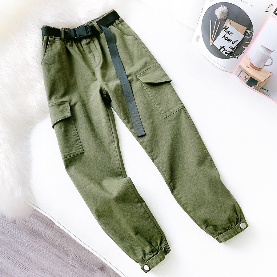 Women's High-Waist Multi-Pocket Straight-Leg Pants