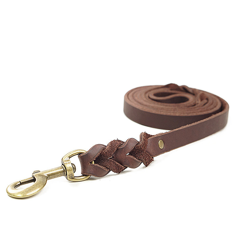 Genuine Leather Dog Leash – Anti-Pull Design | Brown & Black