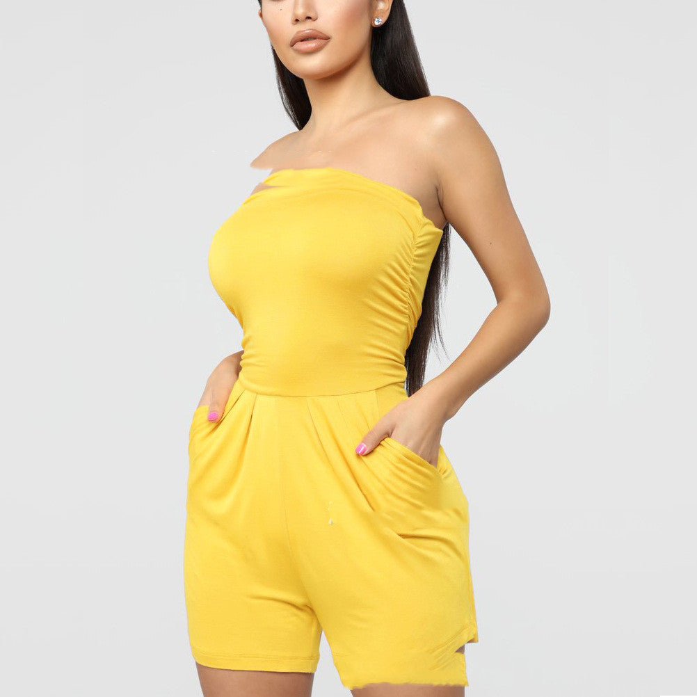 Women's Wrapped Chest Wide-Leg Shorts Jumpsuit – 4 Colors Casual Lounge S–XL