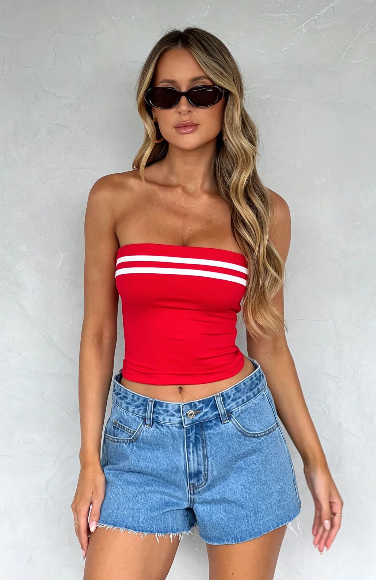 Women's Contrast Color Striped Tube Top – Slim Fit Knit Street Style (Black & Red, S-XL)