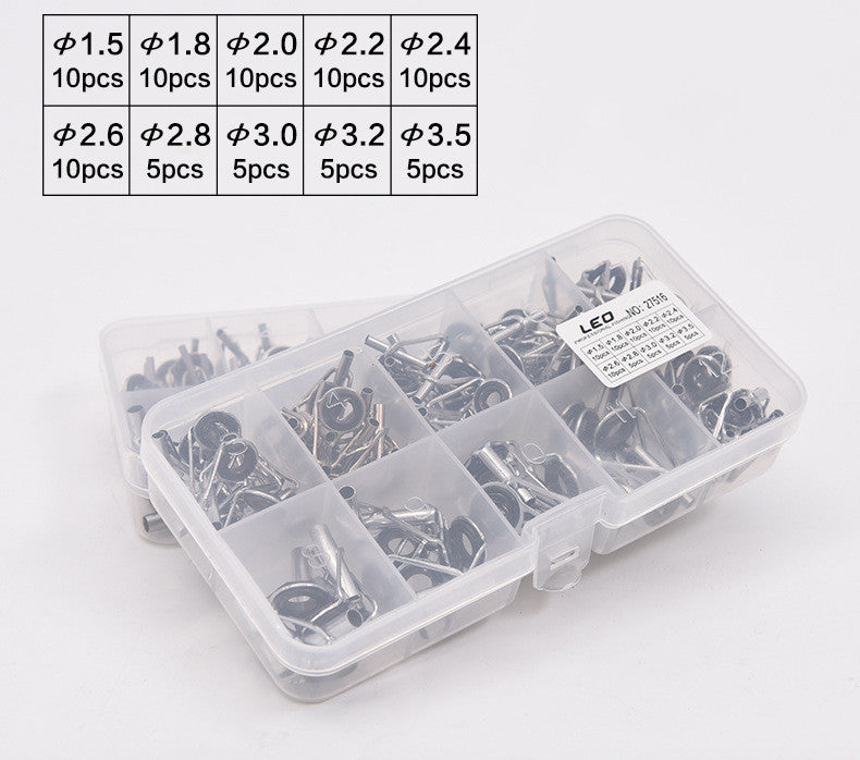 80-Piece Alloy Fishing Rod Guide Ring Set – Sea Rod Line Guide Rings (10-Grid Box)