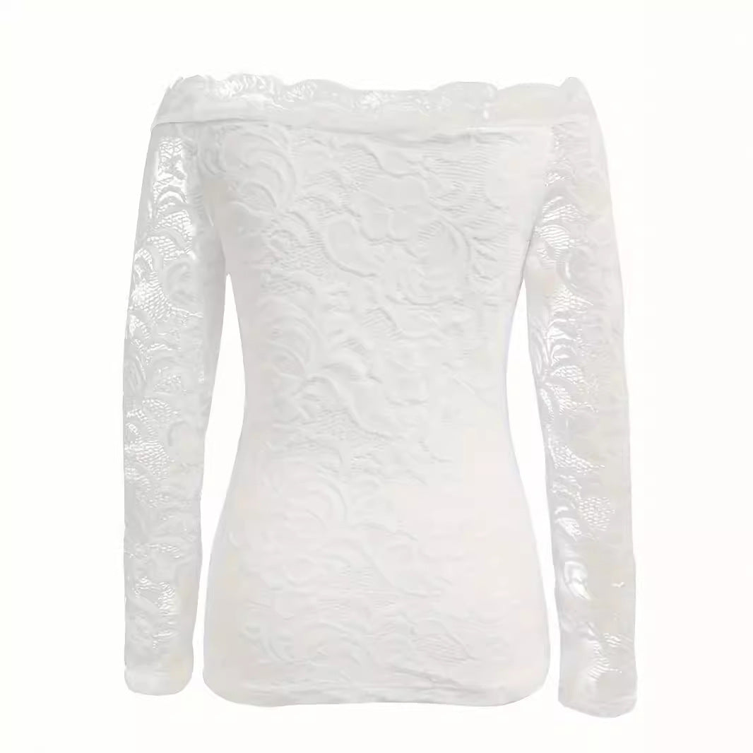Women's Lace Long-Sleeve Layering Top – Slim Fit Pullover