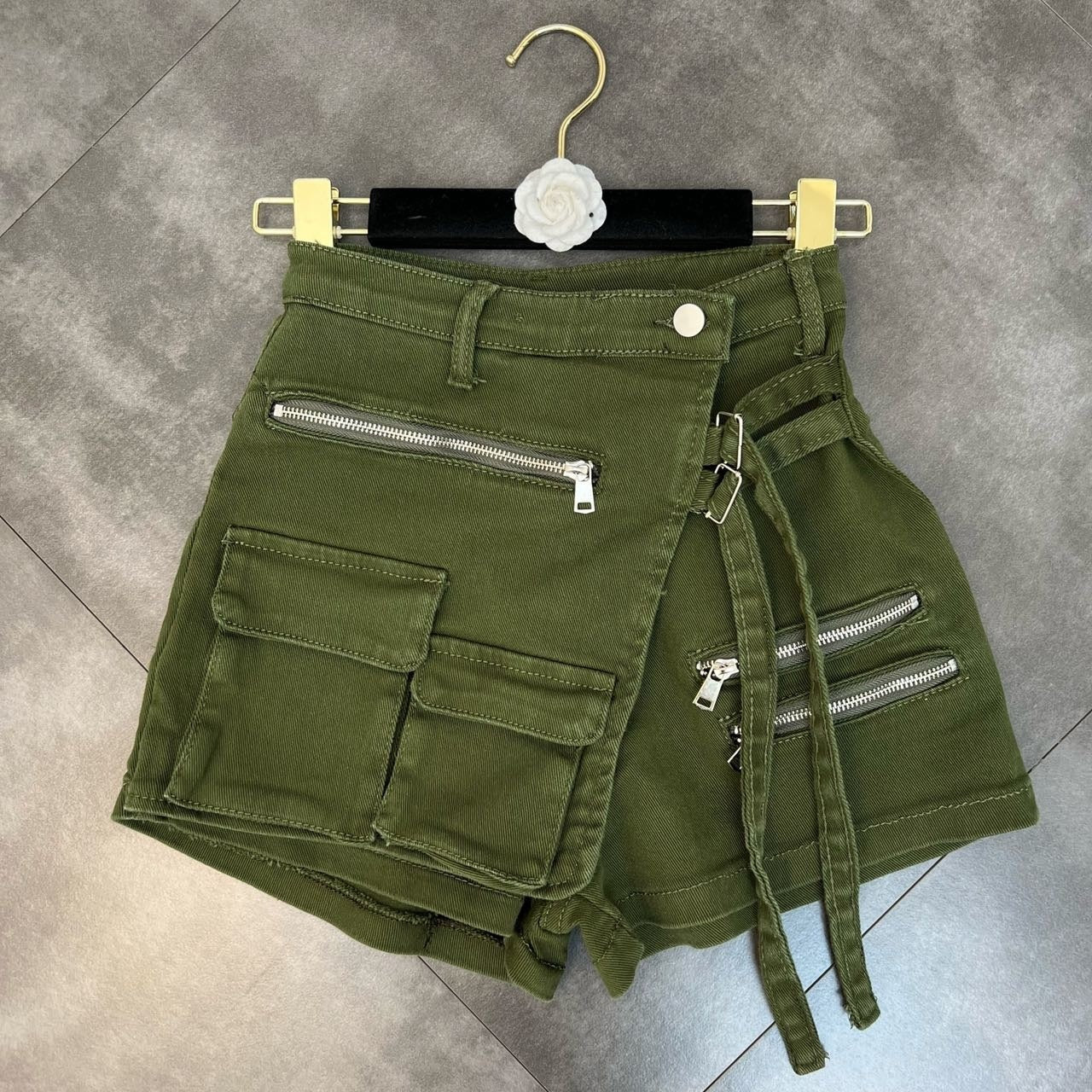 Women's Mid-Waist Cotton Denim Hot Pants – Belt Loop Detail in Green & Black S–XL