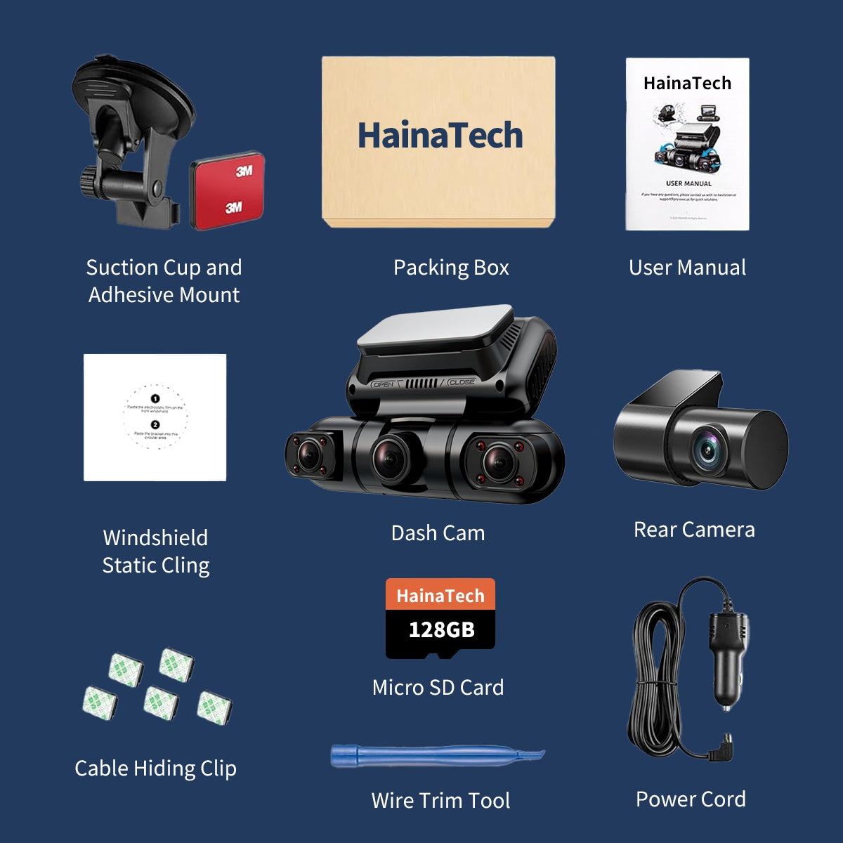 Hainatech 360° 4-Channel Dash Cam – GPS, WiFi, Night Vision & Free 128G Card