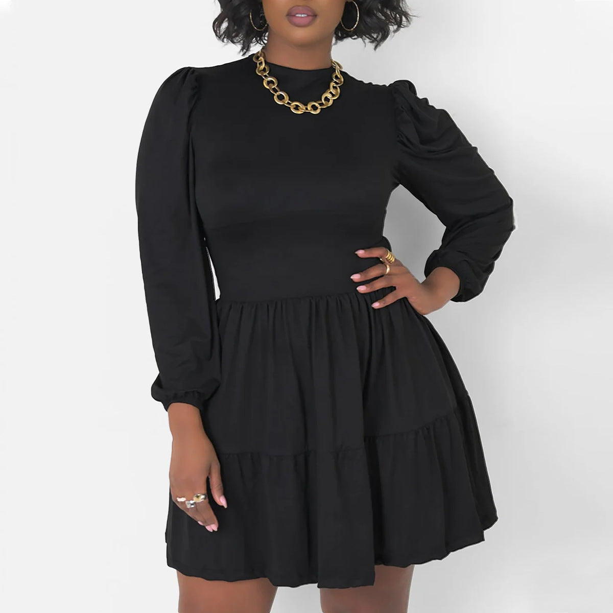 Women's Plus Size Elegant Patchwork Long Sleeve Dress – Princess Style Short Dress
