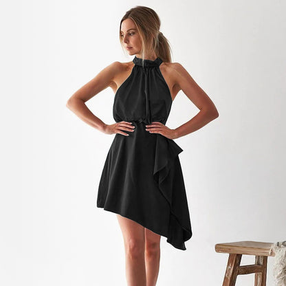 Women's French Satin Halter Neck Dress – High Waist Elegant Slip Dress