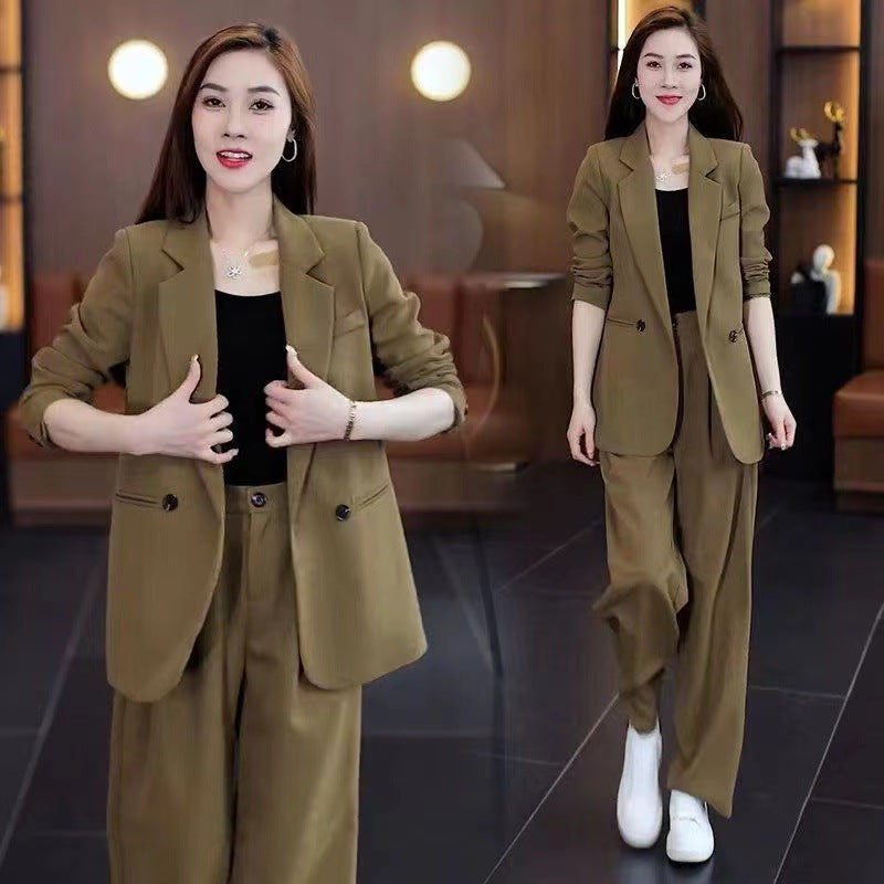 Women's Plus Size Casual Blazer & Wide-Leg Pants Two-Piece Set – Loose Slimming Fit