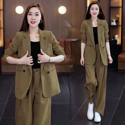 Women's Plus Size Casual Blazer & Wide-Leg Pants Two-Piece Set – Loose Slimming Fit