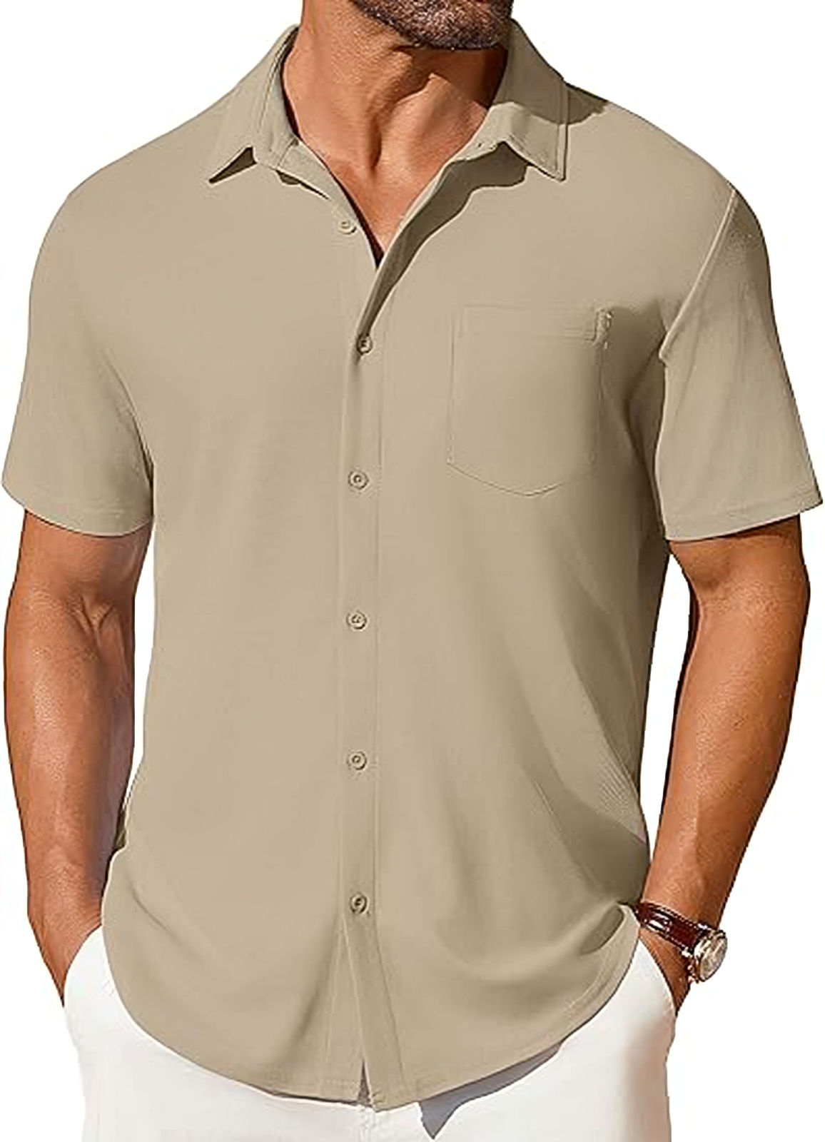 Men's Short Sleeve Button-Up Shirt – Slim Fit Wrinkle-Resistant