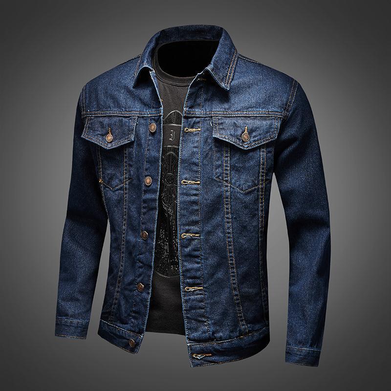 Men's Dark Blue Vintage Denim Jacket – Slim Fit Casual Jean Coat