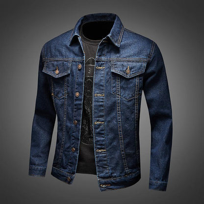 Men's Dark Blue Vintage Denim Jacket – Slim Fit Casual Jean Coat
