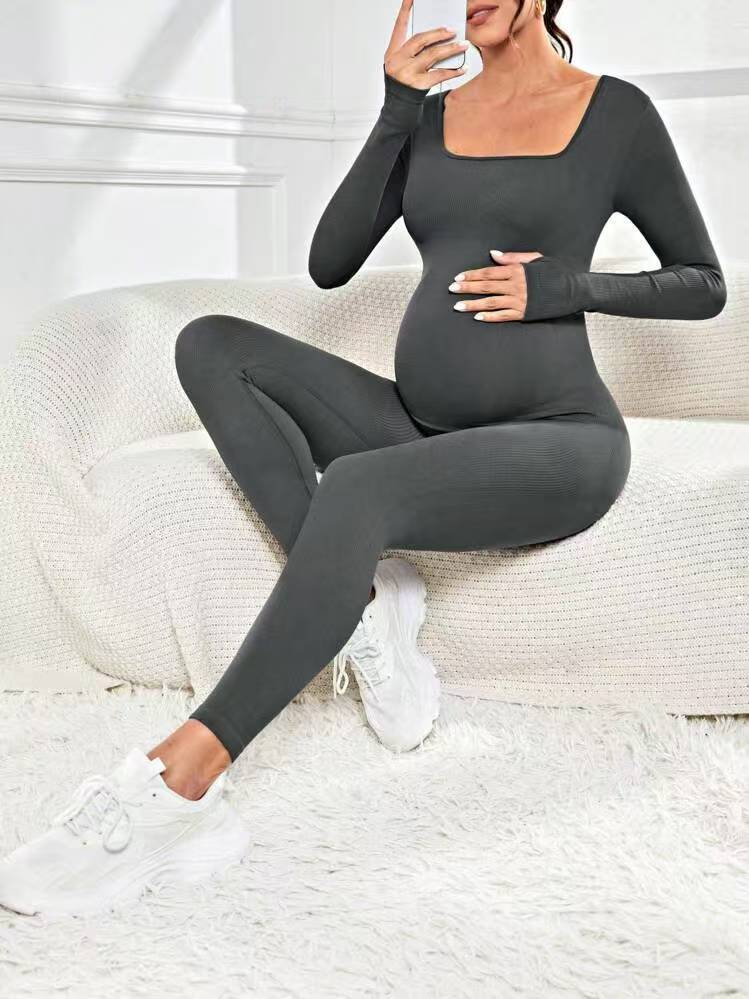 Women's Seamless Ribbed Maternity Jumpsuit – 6 Colors Spandex Blend S–L