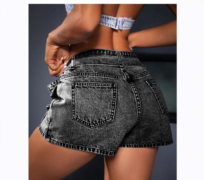 Women's High-Waist Retro Skinny Shorts with Belt – Stretch Denim-Style S–XXL