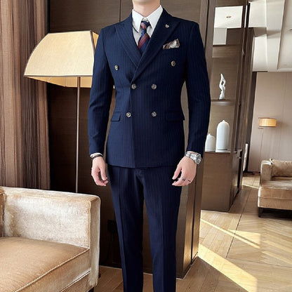 Men's 3-Piece Slim Fit Striped Suit – Jacket, Waistcoat & Trousers Set