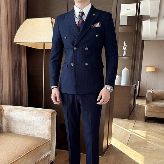 Men's 3-Piece Slim Fit Striped Suit – Jacket, Waistcoat & Trousers Set
