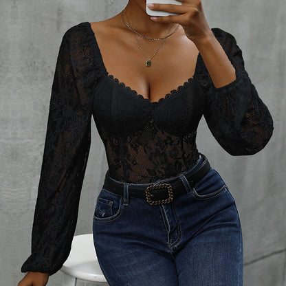 Women's Slim Fit Lace Stitching Bodycon Jumpsuit – White & Black S–XL