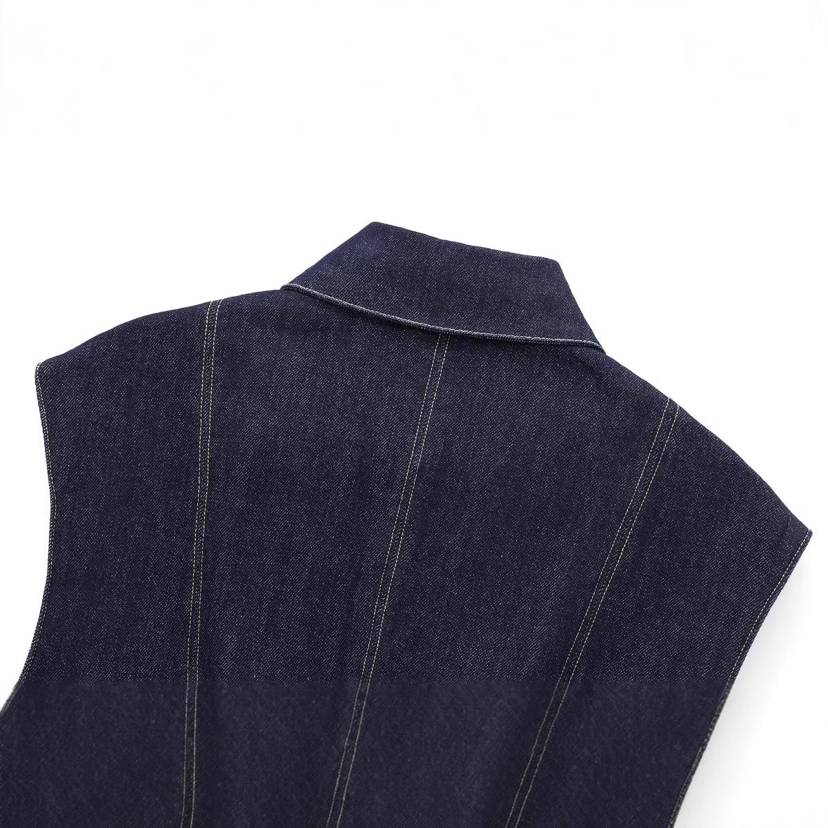 Women's Sleeveless Denim Lapel Shirt – String Detail Street Style