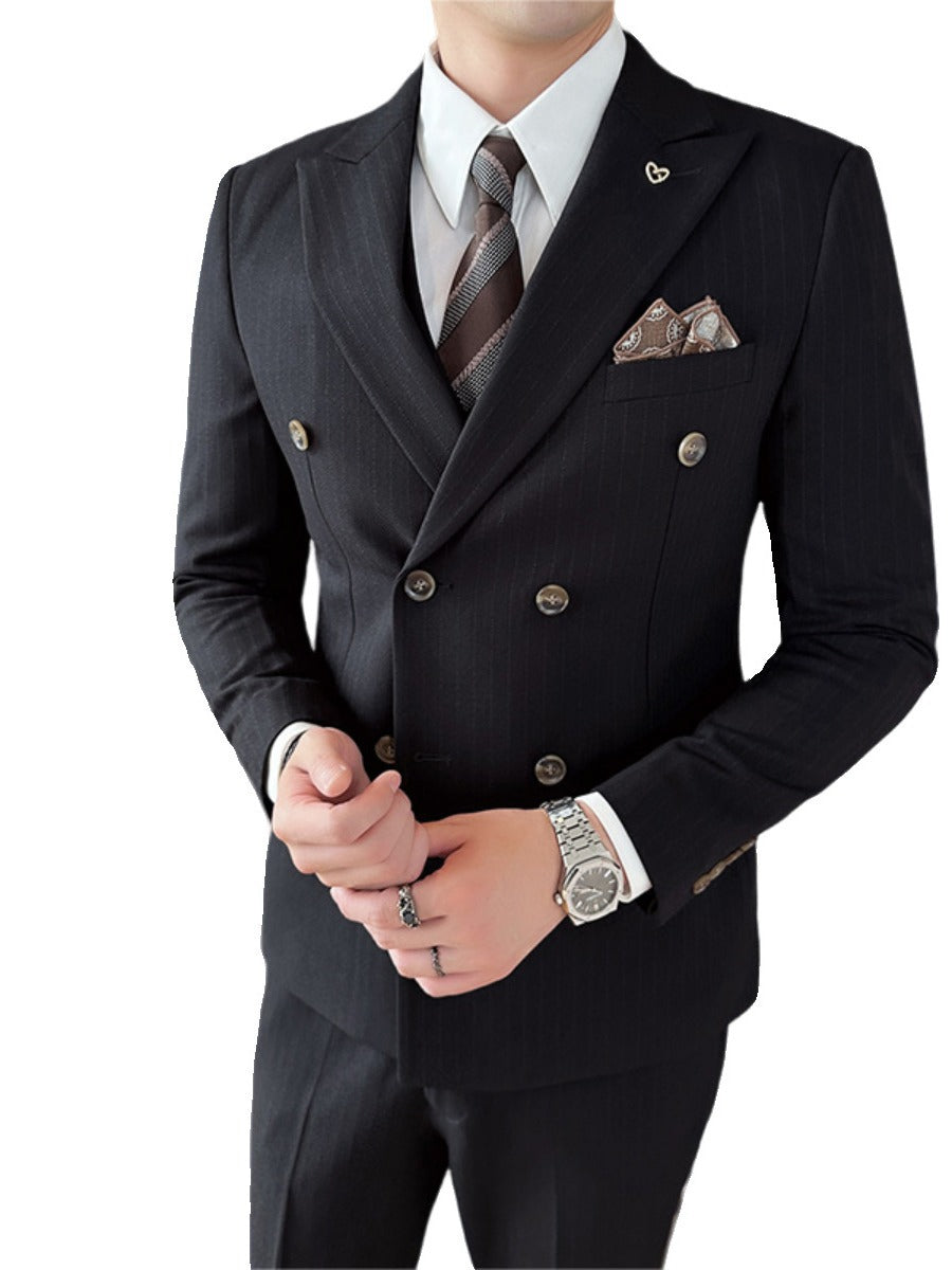 Men's 3-Piece Slim Fit Striped Suit – Jacket, Waistcoat & Trousers Set