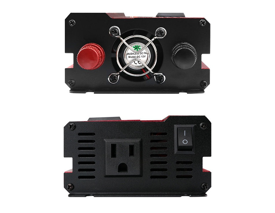 1200W Car Power Inverter – 12V/24V to 110V AC, LED Display, Air-Cooled (Black & Red)