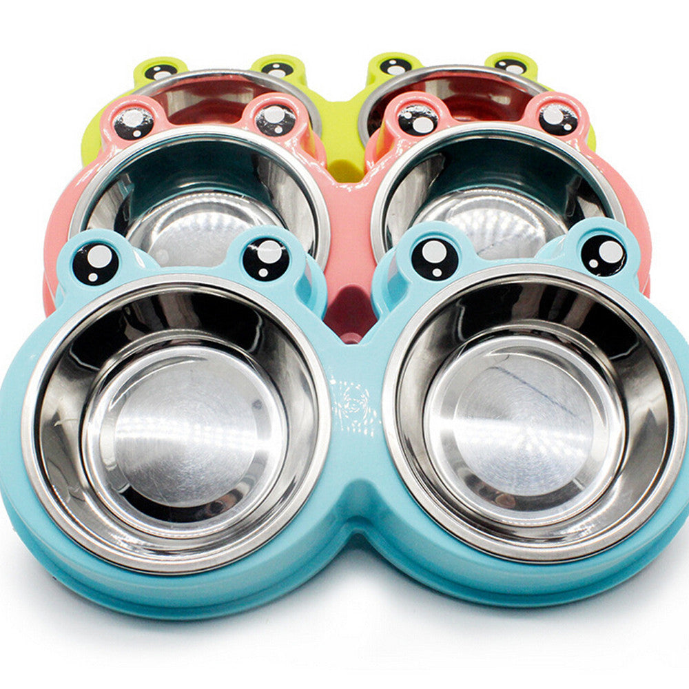 Double Pet Bowl – Food & Water Feeder (ABS + Stainless Steel)