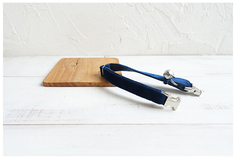 Double-Layer Soft Velvet Cat Collar – Navy Blue | S & L