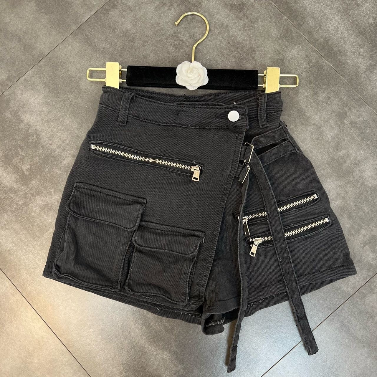 Women's Mid-Waist Cotton Denim Hot Pants – Belt Loop Detail in Green & Black S–XL