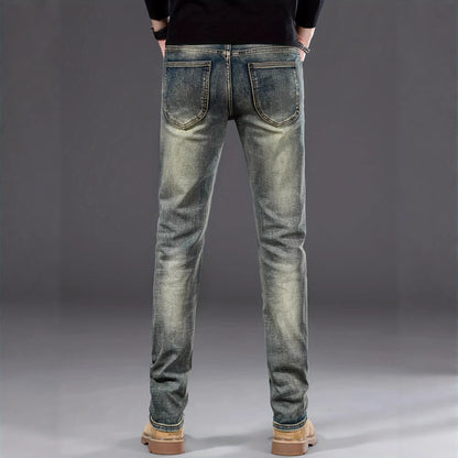 Men's Retro Blue Skinny Jeans – Slim Fit Stretch Streetwear Denim