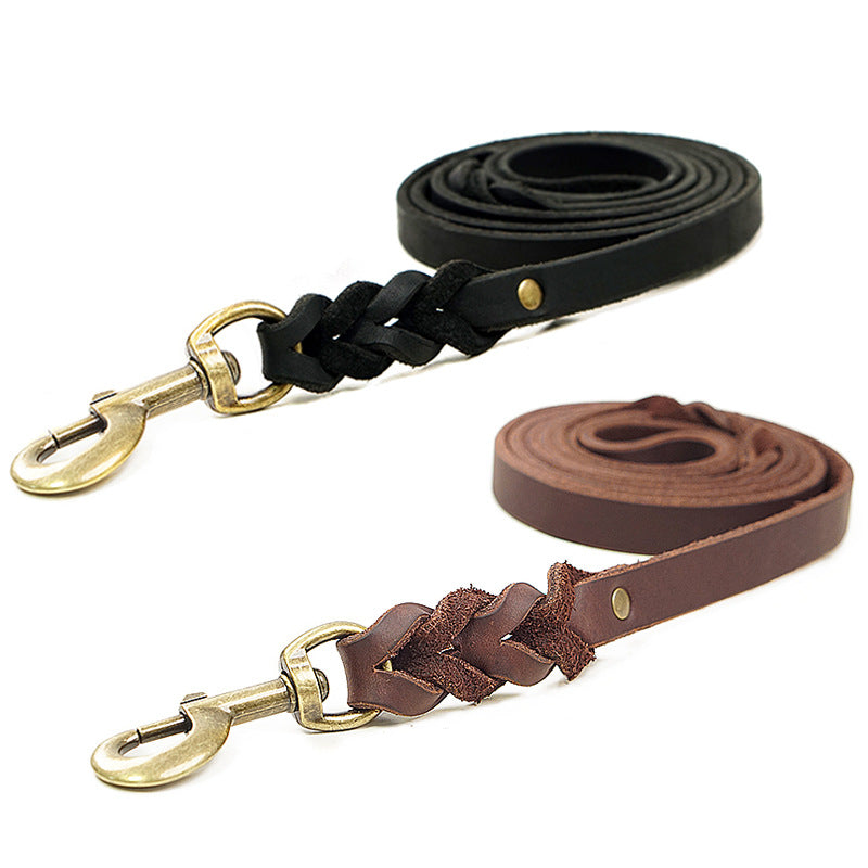 Genuine Leather Dog Leash – Anti-Pull Design | Brown & Black