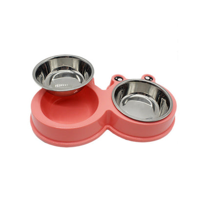 Double Pet Bowl – Food & Water Feeder (ABS + Stainless Steel)