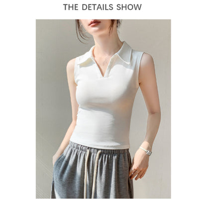 Women's Sleeveless Lapel Slim Fit Cotton Blouse