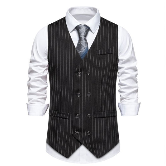 Vertical Stripe Double-Breasted Waistcoat – Slim Fit Cotton Vest for Men & Women