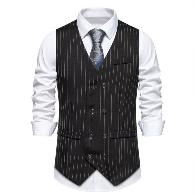 Vertical Stripe Double-Breasted Waistcoat – Slim Fit Cotton Vest for Men & Women