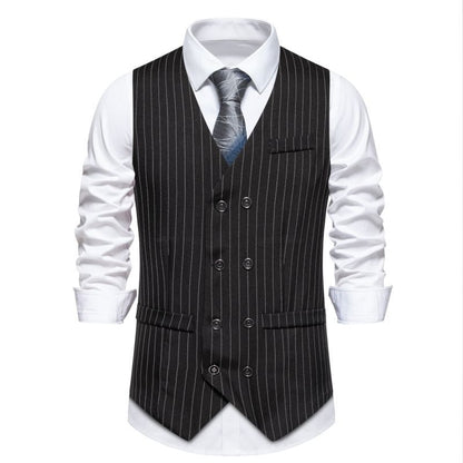 Vertical Stripe Double-Breasted Waistcoat – Slim Fit Cotton Vest for Men & Women