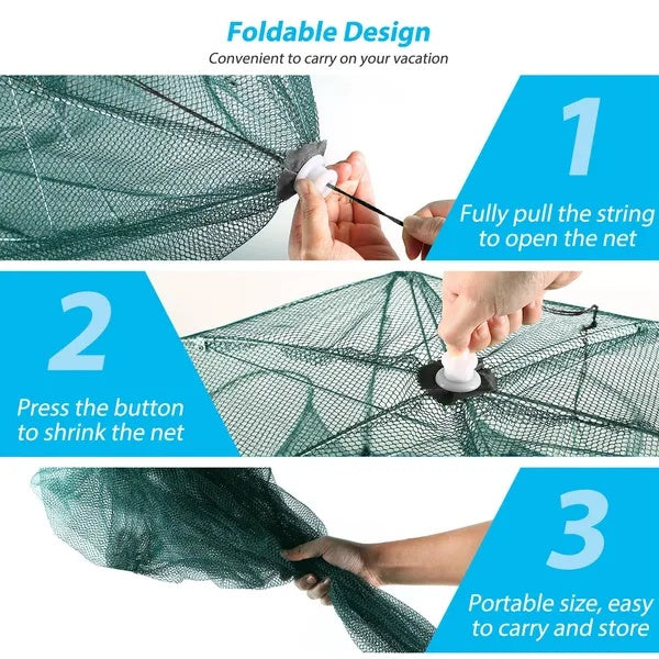 Folding Fishing Trap Net – 6-Sided Automatic Pop-Up Bait Trap for Fish, Shrimp, Crab & Lobster