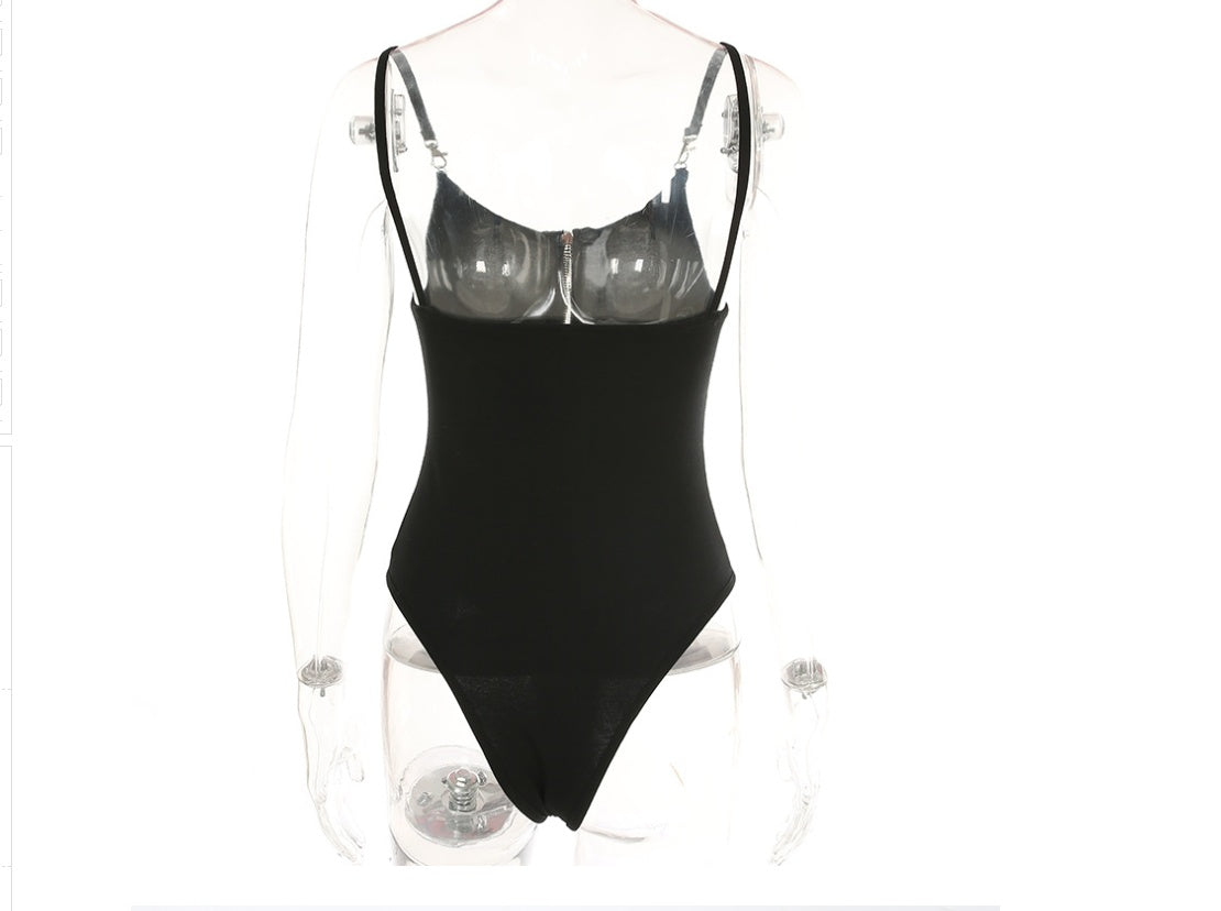 Women's Zipper Hook Body-Sculpting Bodysuit – Slim Fit Black