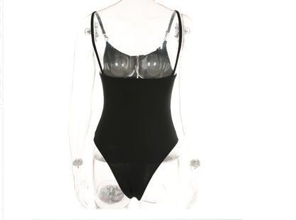 Women's Zipper Hook Body-Sculpting Bodysuit – Slim Fit Black
