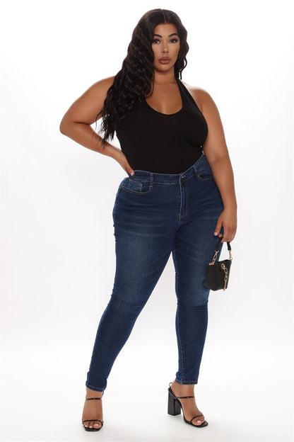 Women's Plus Size High-Waist Stretch Denim Pencil Pants – Slim Fit Blue Jeans