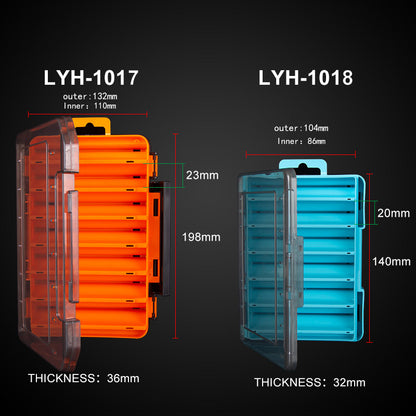 Double-Layer Fishing Lure & Bait Storage Box – ABS Tackle Box with Drain Hole (S & L, Blue & Orange)