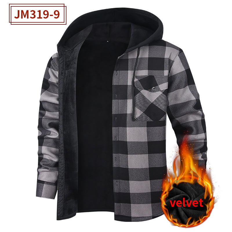 Men's Fleece-Lined Flannel Plaid Hooded Shirt – Extra Thick Cardigan