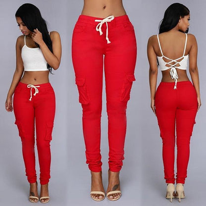 Women's Multi-Pocket Casual Cargo Pants – Mid-Waist Cotton Trousers