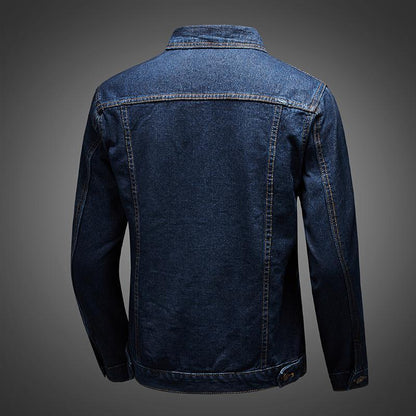 Men's Dark Blue Vintage Denim Jacket – Slim Fit Casual Jean Coat