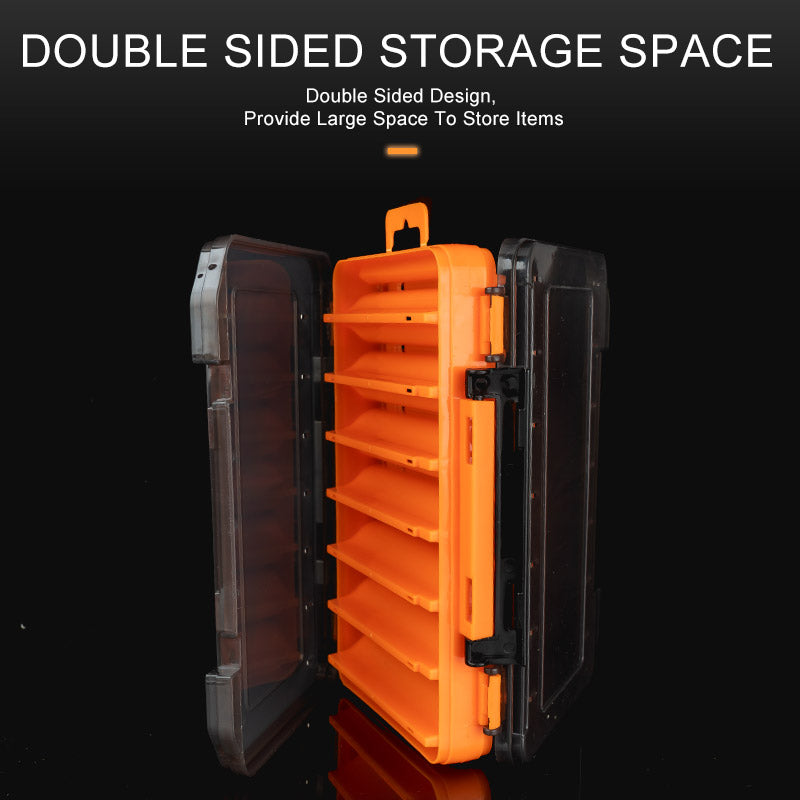 Double-Layer Fishing Lure & Bait Storage Box – ABS Tackle Box with Drain Hole (S & L, Blue & Orange)