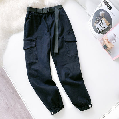 Women's High-Waist Multi-Pocket Straight-Leg Pants
