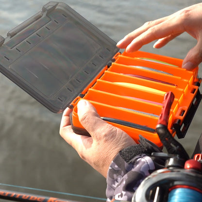 Double-Layer Fishing Lure & Bait Storage Box – ABS Tackle Box with Drain Hole (S & L, Blue & Orange)