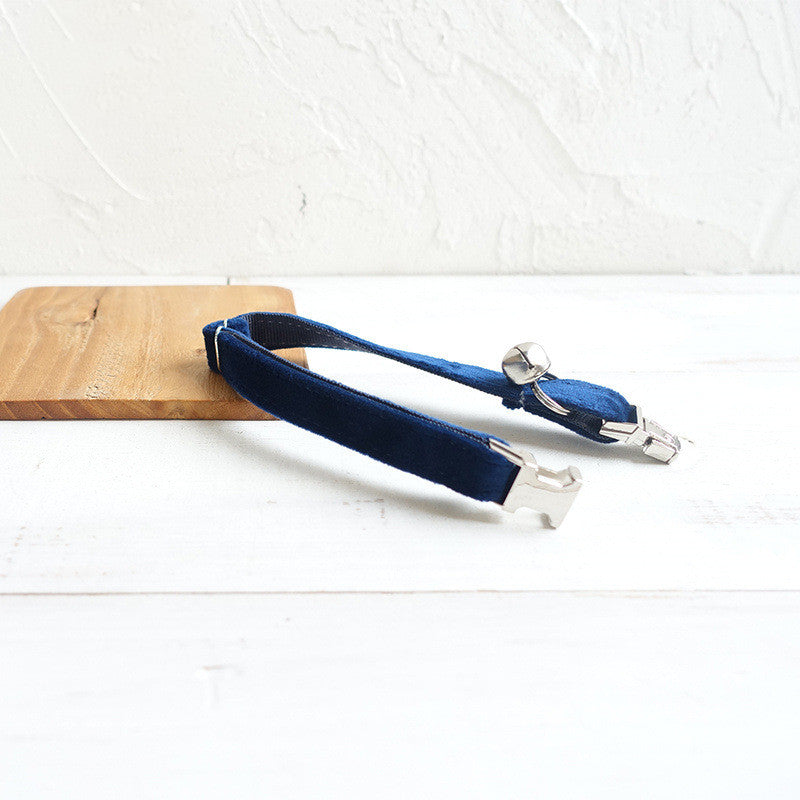 Double-Layer Soft Velvet Cat Collar – Navy Blue | S & L