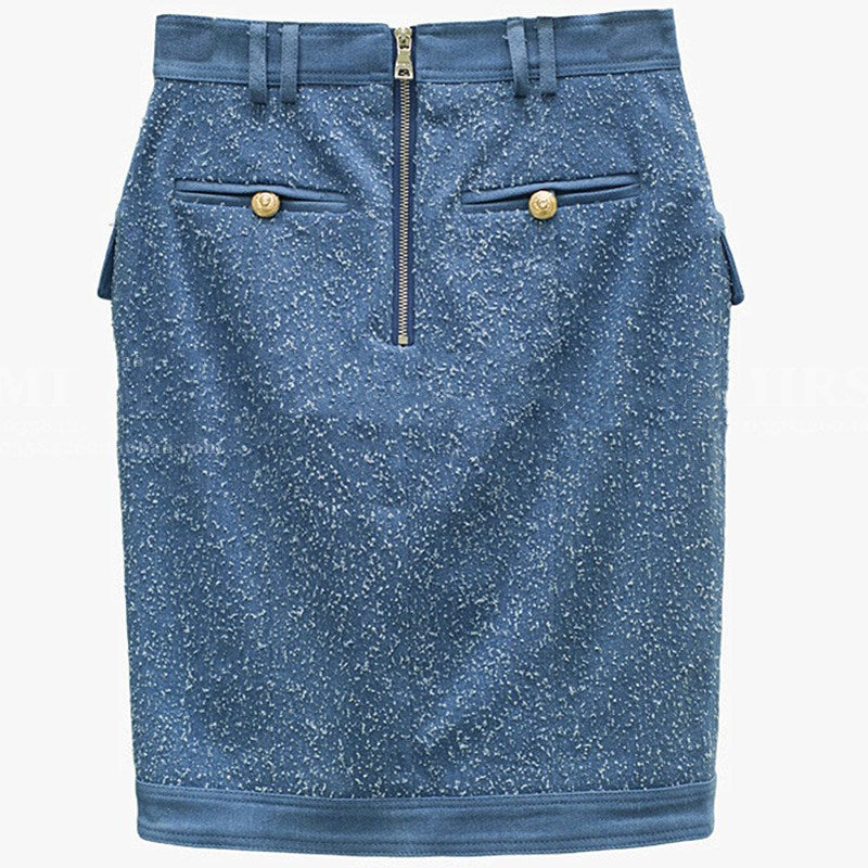 Women's Frosted Wash Metal Buckle Irregular Split Denim Skirt