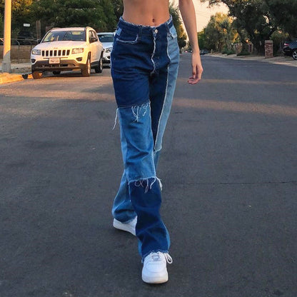 Women's High-Rise Raw Edge Straight-Leg Jeans